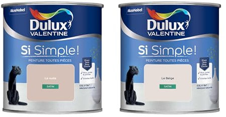 Dulux Valentine Peinture Si Simple Peinture Intérieure Toutes Pièces Satin - Peinture Murs et Plafonds, Portes et Plinthes - Lot de 2 - Couleurs : Le Beige & Le Nude 0,5 L