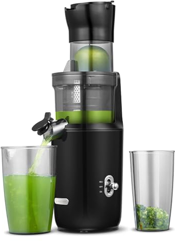 AMZCHEF Extracteur De Jus Pour Fruits Entiers 80MM - Centrifugeuse Extracteur De Jus Sans BPA - 200W Extracteur De Jus Froid Avec Tarière Améliorée, Filtre Double Couche, Moteur Silencieux - Noir