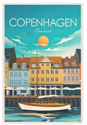 BoQari Copenhagen Poster, Dänemark, Vintage-Reiseposter, Raumdekoration, Wanddekoration, Poster, Geschenk, Leinwand, Poster, Schlafzimmer, Dekoration, Sport, Landschaft, Büro, Raumdekoration,