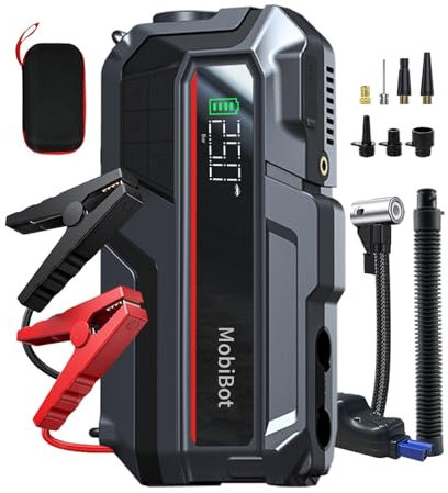 MobiBot Jump Starter with Air Compressor and Air Pump,2000A Powerful Car Battery Booster,150 PSI tire inflator,Fast Portable Air Pump for Mattress,16000mAh Power Bank