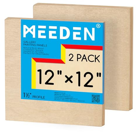 MEEDEN Unfinished Wood Canvas Board: 1-1/2 Deep 12x12” Wooden Canvas Panel Pack of 2 - Blank Cradled Wood Art Board for Painting
