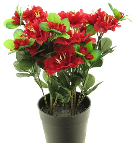 mucplants künstliche Azalea Azalee Azalien Rhododendron im Topf ca. 28 cm Kunstblume Kunstpflanze (Rot)