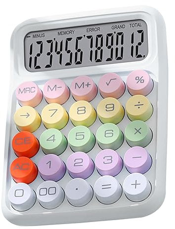 Pwshymi Colorful Mechanical Keyboard Calculator, Big Button 12 Digit Large LCD Display, Handheld for Daily and Basic Office (White)