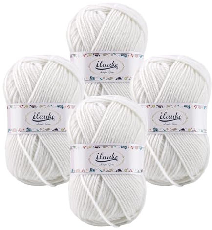 ilauke Häkelgarn 4er* 50g/Ball Super Weiche 100% Acryl Garn für Anfänger und Kinder, Handstrickgarne Baby Fluffy Ball für Häkeln und Kunsthandwerk für Häkeln und Kunsthandwerk(Weiß)