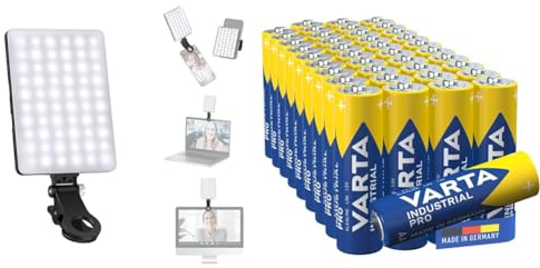 NEEWER Selfie Licht Panel mit Klammer Telefonhalter & VARTA Batterien AA, Industrial Pro, Alkaline Batterie, 1,5V