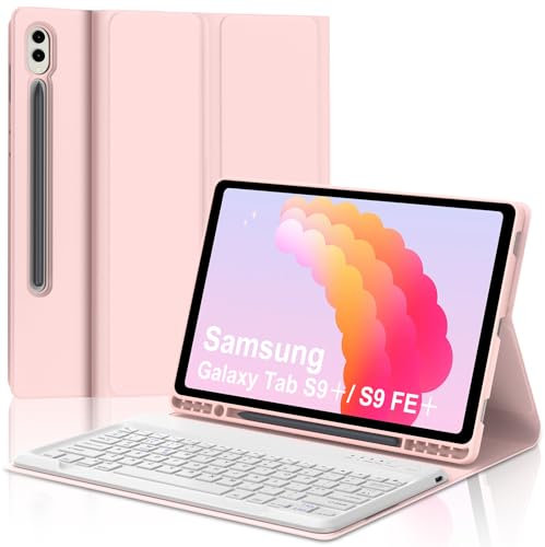IVEOPPE Keyboard Case for Samsung Galaxy Tab S9 FE Plus 12.4 Inch - Detachable Wireless Keyboard with Case, Light Pink