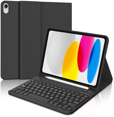IVEOPPE Funda iPad 10/11 Generación con Teclado, Teclado Español Ñ Desmontable Inalámbrico Bluetooth para iPad 10.ª Generación 2022 10.9/11.ª Generación 2025 11, Negro