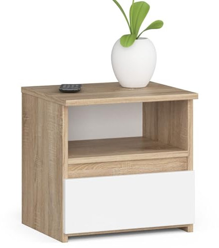 AKORD Nachttisch CL1 40 cm | 1 Schublade | Nachttisch mit Schublade | Nachtkommode, Nachtkästchen | Schlafzimmer Schrank | B40 x H40 x T35 cm | Gewicht 9,7 kg | Sonoma Eiche/Weiß