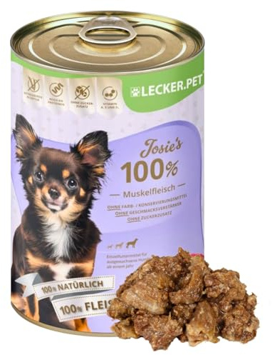 Lecker.Pet® | 24 x 400 g Josie's 100% Muskelfleisch Rind Hunde Nassfutter | Hochwertiges Hundefutter | Natürlich & ohne Zusatzstoffe | Reich an Proteinen & Mineralien | Getreidefrei & ohne Zucker
