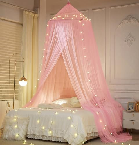 ZIQINPSQ Toldo de cama para niñas, mosquitera de princesa, tienda de campaña para niños, cubierta de red colgante para decoración de habitación de niñas (rosa)
