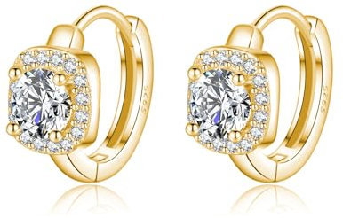 SLUYNZ 925 Sterling Silber Halo simulierte Diamant Creolen Ohrringe für Damen Sparkly CZ Creolen Ohrringe Square Cubic Zirkonia Huggie (B-Gold)