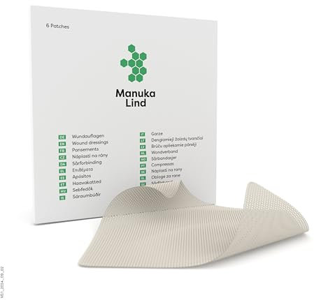 ManukaLind Wundauflagen mit Manuka-Honig MGO 514+ - Hohe Atmungsaktivität durch feine Poren - Kein Verkleben mit der Wunde - Sanfter Verbandswechsel
