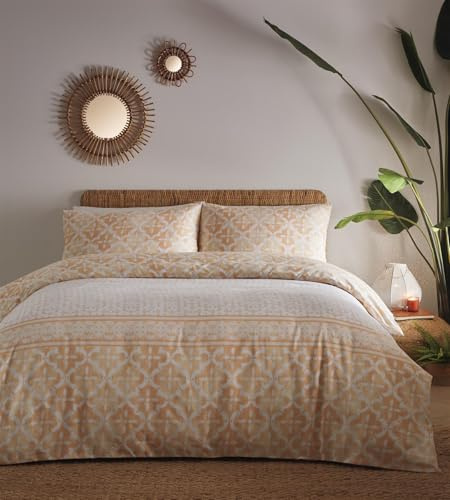 Simply Charlotte Medina Super King Size Duvet Cover Set Geometric Bedding Bed Set Peach