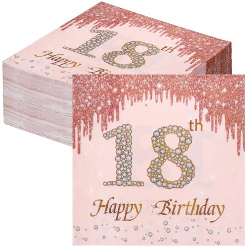 finemark Lot de 60 serviettes de table roses pour 18e anniversaire fille – Décoration de table pour 18e anniversaire fille, 18e anniversaire fille