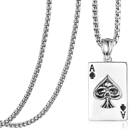 KATHLU Ace of Spades Necklace for Men Women 925 Sterling Silver Poker Card Ace Pendant Lucky Punk Rock Poker Necklace Jewelry Gift