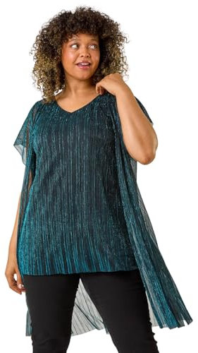Roman Curve Plisse 2 in 1 Top for Women UK - Ladies Everyday Autumn Winter V-Neckline Comfy Soft Evening Vacation Work Party Night Out - Teal Plus - Size 18