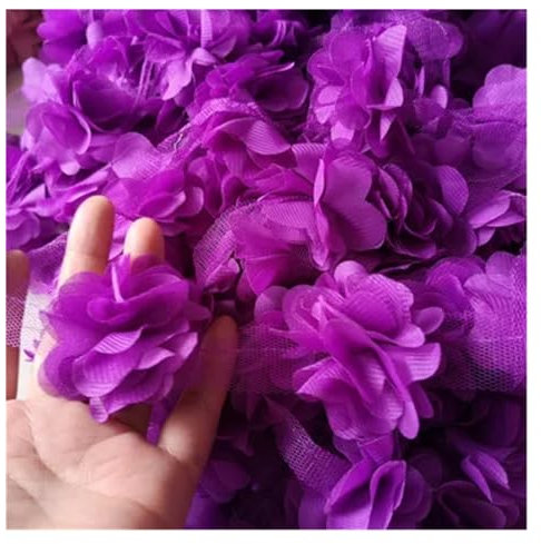 TYNXK Spitzenapplikation 24 Stück Blumenapplikationen (2 Yards) aus 3D-Chiffon-Spitzenaufnäher, Spitzenbesatz, DIY, Brautschleier, Schuhe, Hochzeit, Kinderkleidung, Stoffzubehör Aufnäher(Deep Purple)