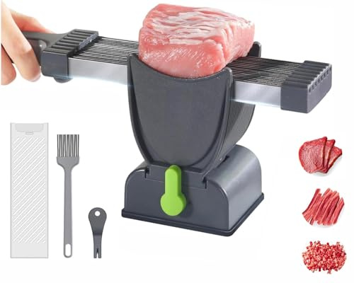 Manuelle Fleischschneider, Edelstahl Fleischschneider für den Hausgebrauch, Einstellbare Dicke 2-4mm, Dünne Fleischschneider für Rind, Schwein, Huhn, Jerky, Wurst, Ideal für Fondue