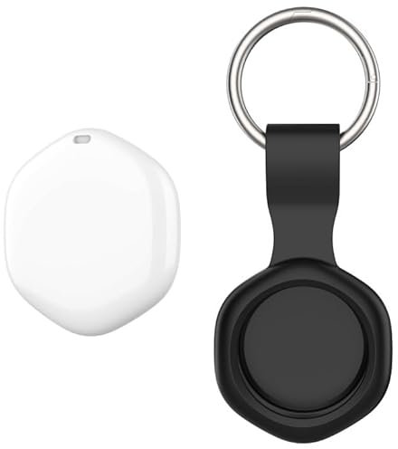 Air Tag Tracker with Waterproof Case-1 Pack White (Black Case), Key Finder Works with Apple Find My(iOS only), Item Finder, Smart GPS Tag for Luggage, Bags, Pets-Replacement Battery, Bluetooth Locator