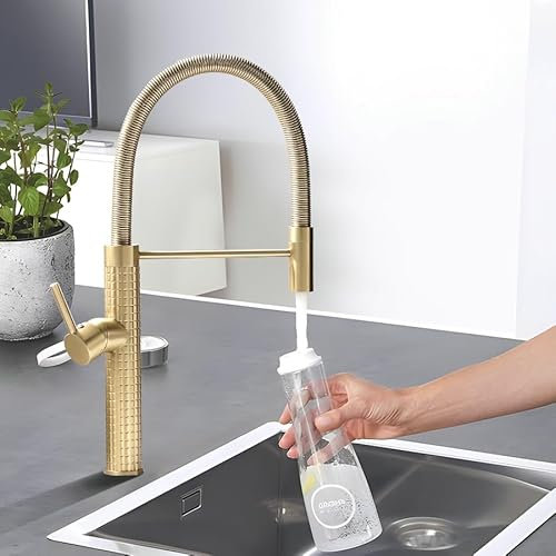 TIMACO Rubinetto da cucina in oro, con doccetta allungabile, girevole a 360°, spray pull-down ad alta pressione