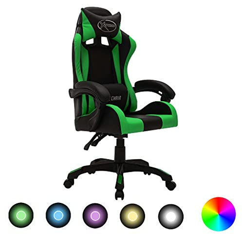Snsowed Silla Gaming con Luces LED RGB Cuero sintético Verde y Negro, Silla Escritorio, Silla Gamer, Silla Oficina, Silla Ordenador, Silla Estudio, Silla Despacho - 287999