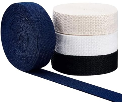20 m Köperband Gurtband Set, 25mm Breite, Schwere Baumwolle, 4 Farben, Vielseitig Einsetzbares Flaches Polyesterband mit Fischgrätenmuster für DIY Handwerk, Nähen und Schürzenherstellung