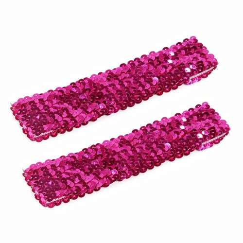 2PCS Elastic Sparkly Headband 5cm Wide Rose Red Sequin Headbands For Women,Non-Slip Glitter Sport Headband