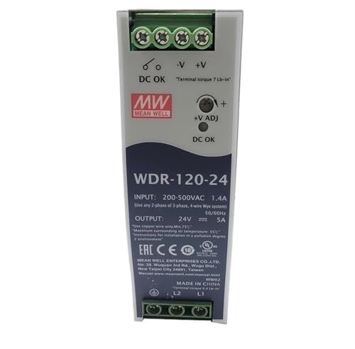 BIVOO WDR-120-24 Fuente de alimentación Industrial for riel DIN de 120 W y 24 V con Entrada Ultra Ancha, 180-550 V CA a 24 V CC, 5 A, Fuente de alimentación SMPS