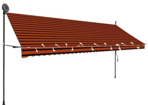 QJBSAVVA Einziehbare Markise 400 cm Handbetrieben mit Solar LED Beleuchtung Orange Braun Wasserabweisend UV Beständig für Terrasse Balkon und Garten