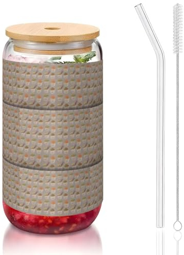 YBGHDAA Eierbecher, Nudel-Ramen-Druck, 1 Stück, Trinkgläser mit Deckel und Strohhalm, 473 ml, Glasbecher, ideal für Whiskey, Bier, Tee