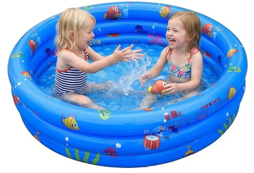 Vivyklfc Paddling Pool for Kids, 130x30cm Small Inflatable Pool, 3 Ring PVC Baby Bath Tub Pools with Soft Inflatable Floor, Non-Slip Swimming Pool & Inflatable Baby Bath for Garden Backyard (Blue)