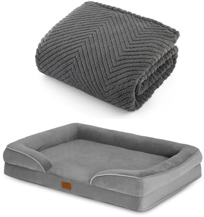 BEDSURE Hundedecke und orthopädisches Hundebett Bundle, 60x80cm weiche Fleecedecke & 71x58cm Hundesofa mit Eierschaum, waschbar, rutschfest, für kleine Hunde Katzen, grau
