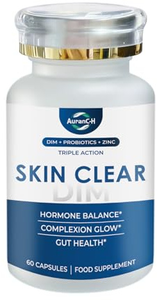 Skin Support Clear Skin Supplements – Skin Care Vitamins, Zinc, Vitamin & Probiotics – Skin Vitamins for Blemishes, blackheads & Oil Control, Complexion & Gut Support for Women & Men - 60 Vegan