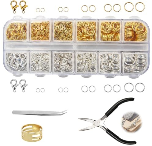 1200PCS Jump Rings, Clasps for Bracelet Making with Lobster Clasp Set, 4/5/6/8/10mm Sizes Silver Gold, Tools for Bracelet Creation DIY Craft Beading Accessory Making