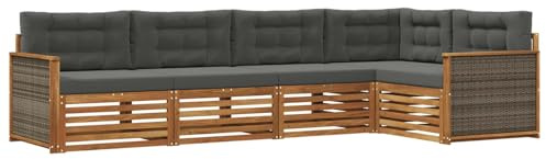 vidaXL Outdoor-Sofagarnitur mit Kissen 5 pcs Natur und Anthrazit, Patio Lounge, modernes Sofa für draußen, wetterfestes Gartenmöbel, bequemes Terrassen-Set