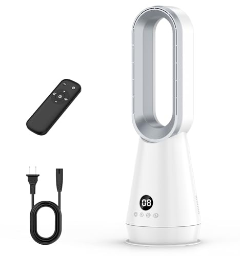 Ventilatore Senza Pale, Ventilatore a Torre con Telecomando, 8 Velocità Della Ventola, Motore Brushless, Oscillazione Orizzontale di 80°, Display a LED e 9H Timer, Ideale per Camera da Letto (C)