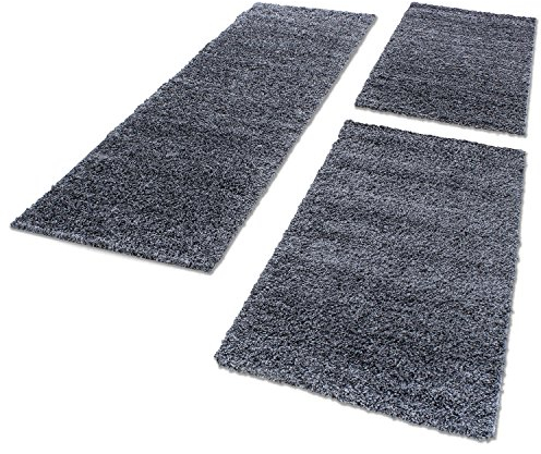 HomebyHome Bettumrandung Schlafzimmer 3 teilig Teppich Grau - Waschbarer Bettumrandung Teppich Läufer Set Extra Flauschig Bettvorleger Schlafzimmer Bettset:2 St. 60x110 cm | 1 St. 80x150 cm