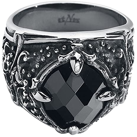 etNox hard and heavy Black Diamond Unisex Ring schwarz/silberfarben S Edelstahl Gothic, Rockwear