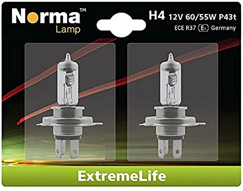 Norma 214611-202 H4 Halogen Scheinwerferlampe-Doppelblister Extreme Life 12 V 60/55 W P43t