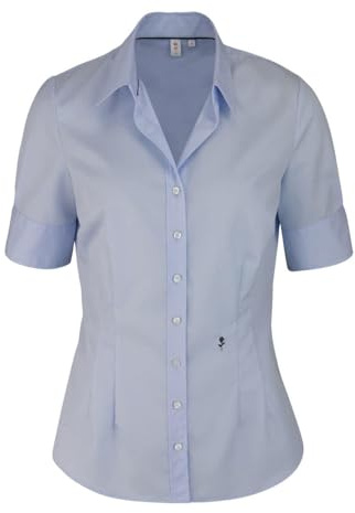 Seidensticker Damen Bluse - Bügelfreie Schmal Taillierte Hemdbluse - Slim Fit - Hemdbluse - Kurzarm - 100% Baumwolle, Bluse, Blau (Blau 11)