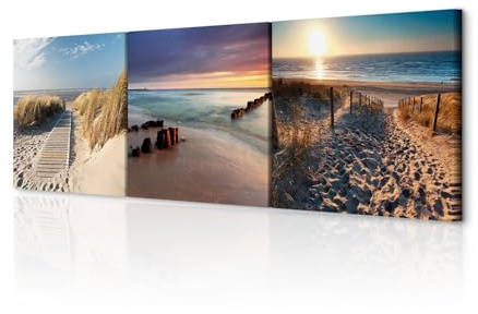 decomonkey Wandbilder Set Strand Meer 90x30 cm 3 Teilig Wandbild Groß Büro | Leinwandbild XXL, Deko, Wohnzimmer, Schlafzimmer, Wanddeko, Leinwand, Pictures For Wall, Poster, Wall Painting, Natur