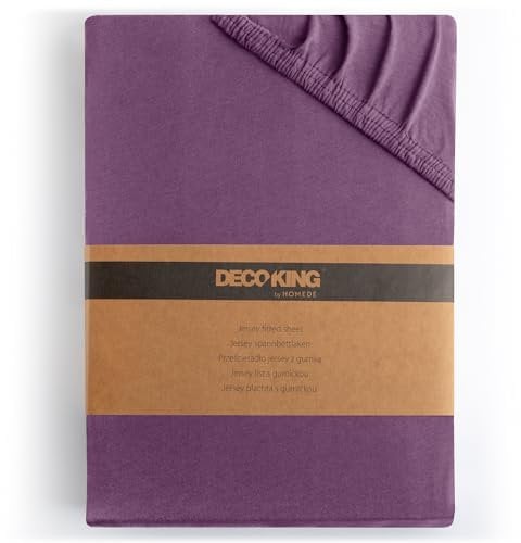 DecoKing Drap-Housse 140x200-160x200 cm 100% Coton Peigné Jersey Doux Drap Housse 140x200cm - 160x200cm Prune Amber