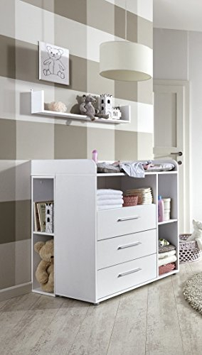 moebel-dich-auf Kinderzimmer Babyzimmer komplett Set in Weiß (Wickelkommode Kim inkl. Unterbauregalset)