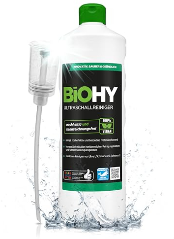 BiOHY Ultrasonic Cleaner (1l Bottle) + Dispenser | Intensive and gentle cleaning of dental products, gold, coins and jewellery| CONCENTRATE for ultrasonic bath (Ultraschallreiniger)