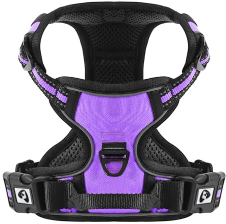 Belababy Dog Harness Small Medium Large No Pull, Adjustable Reflective Front Clip Dog Harness with Easy Control Handle, 2 Metal Rings for Training or Walking, Purple L