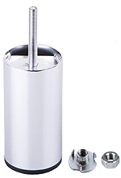 (4 Stück) Möbelbeine Chrom glänzend 100 mm Höhe rund Ø 50 mm 10 cm Metallbein mit M8 Bolzen, Betterhöhung, Schrankfüße, Sofabeine, Muttern im Lieferumfang enthalten (4)