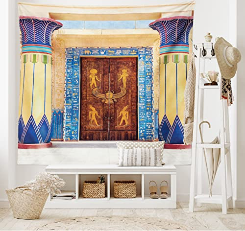 ABAKUHAUS Ägypten Wandteppich und Tagesdecke, Ägypten Gebäude, aus Weiches Mikrofaser Stoff Wand Dekoration Für Schlafzimmer, 230 x 140 cm, Lindgrün hellblau