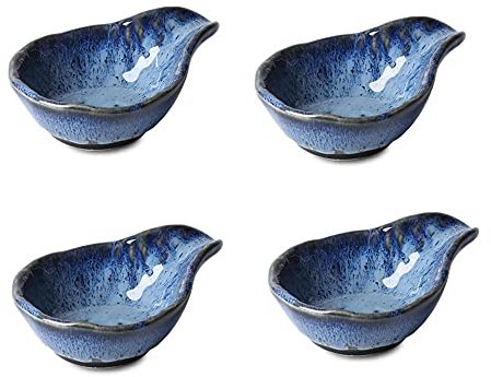 Arefen Ceramic Blue Sauce Cups Soy Sauce Dish Pinch Bowls Dipping Sauce Dish Bowls Dip Bowls Sauce Bowls Small Bowl for BBQ and Other Party Home Dinner Set of 4