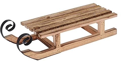 Spetebo Deko Holz Schlitten geflammt mit Metallkufen - 40 cm - Winter Weihnachten Advent Fenster Tisch Dekoration