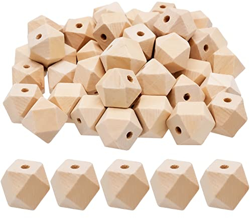 WINSDL 50 Stück Natürliche Geometrische Holzperlen, Achteckige Perlen Holz für Armbandherstellung Schmuckherstellung Handwerk Diy Zubehör (18mm)